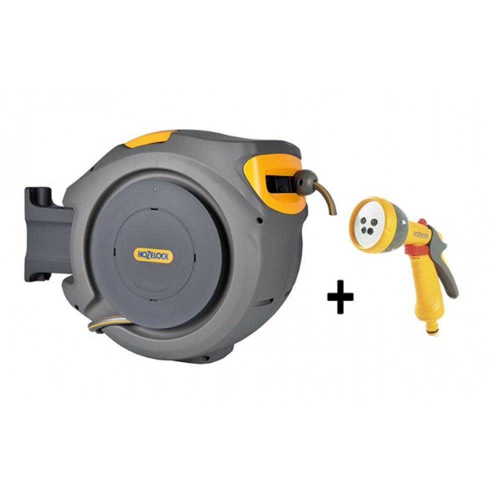 Hozelock 2401-3460H Duvara Monte 20 m Hortumlu Otomatik Geri Sarmalı Hortum Toplama Makara Seti + 2669 Tabanca Hediyeli