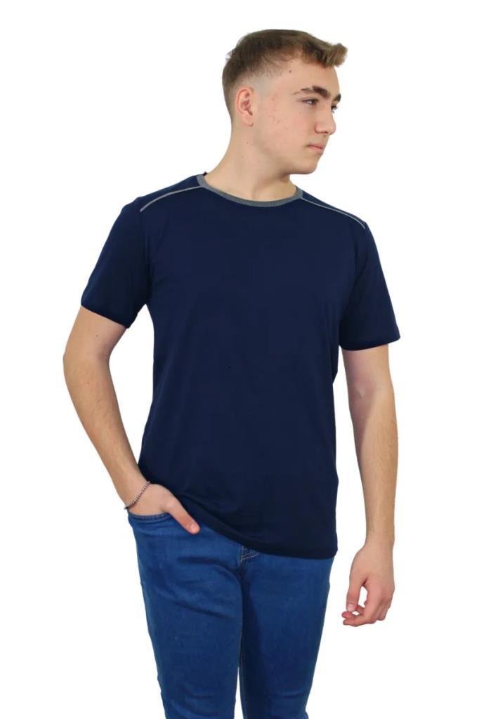 Persmont BT06Y Lacivert Sıfır Yaka Biyeli Tişört