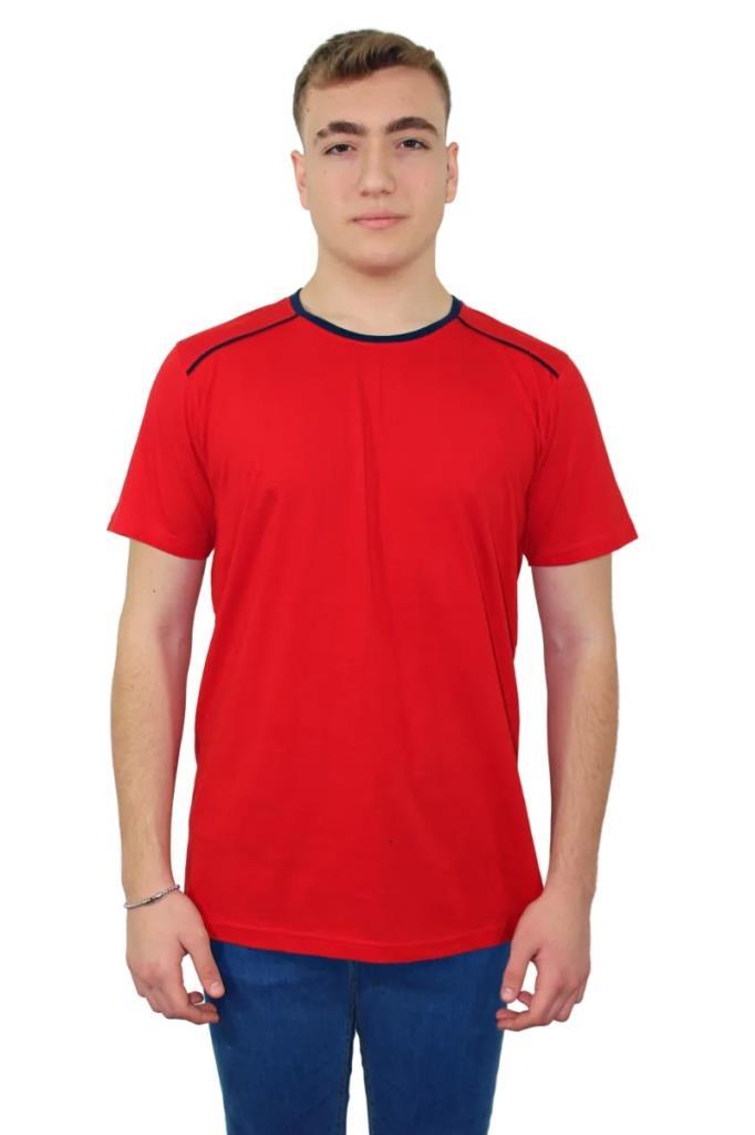 Persmont BT03Y Kırmızı Sıfır Yaka Biyeli Tişört