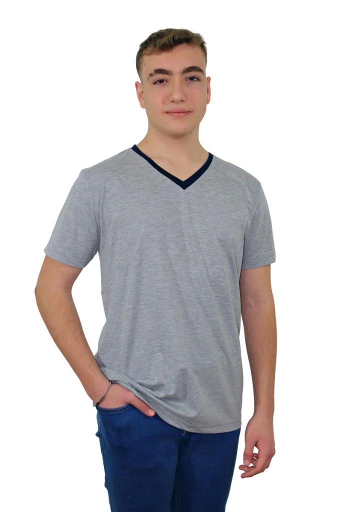 Persmont VT04Y Gri V Yaka Penye Tişört