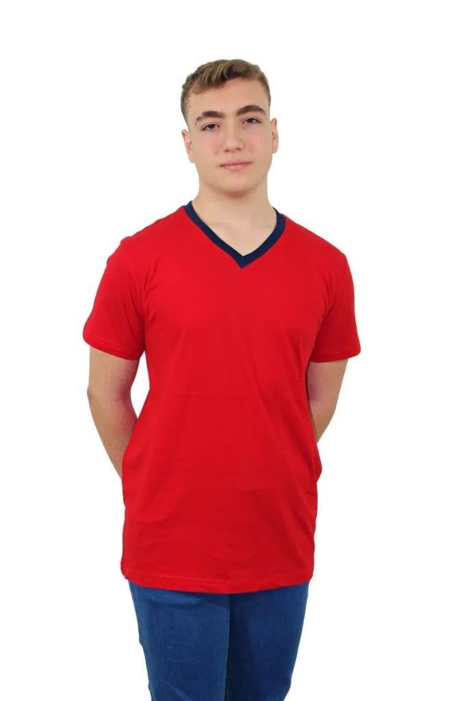 Persmont VT03Y Kırmızı V Yaka Penye Tişört