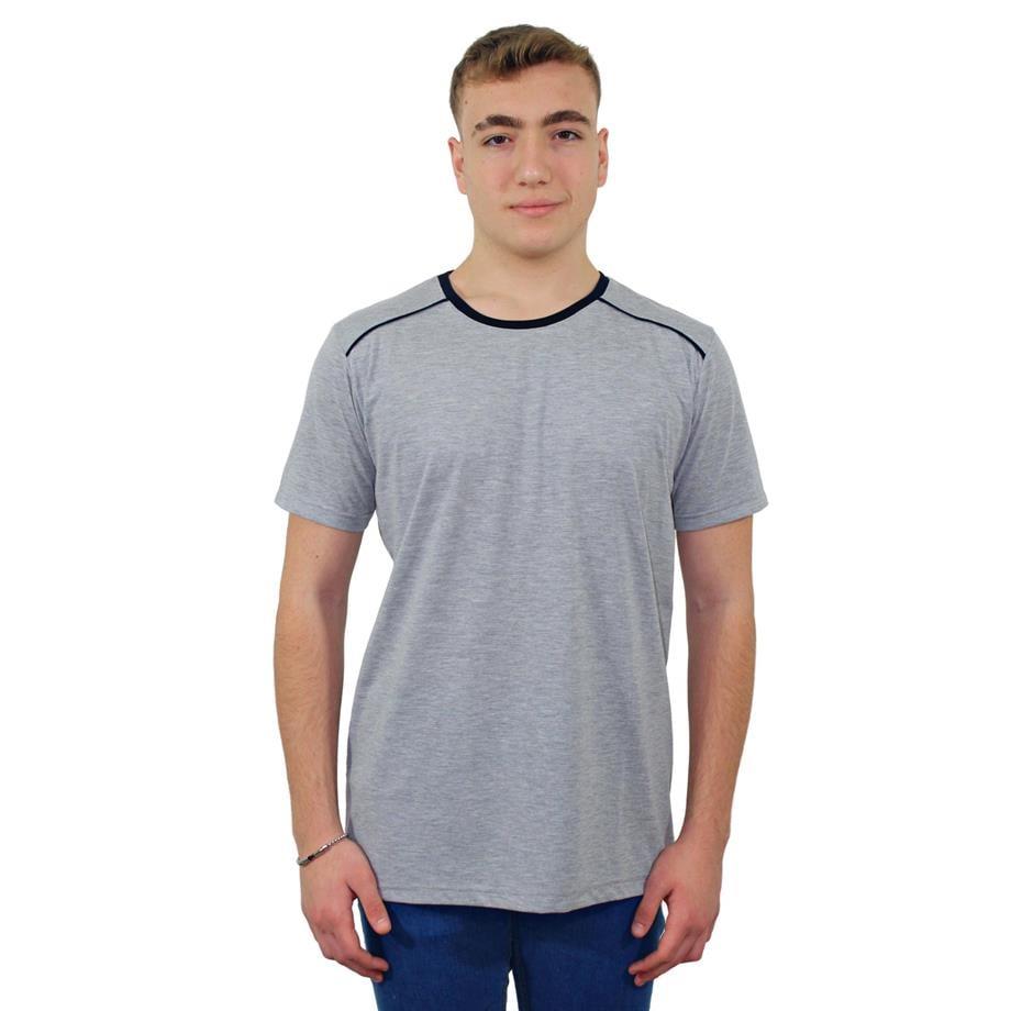 Persmont BT04Y Gri Biyeli Penye Sıfır Yaka Tişört