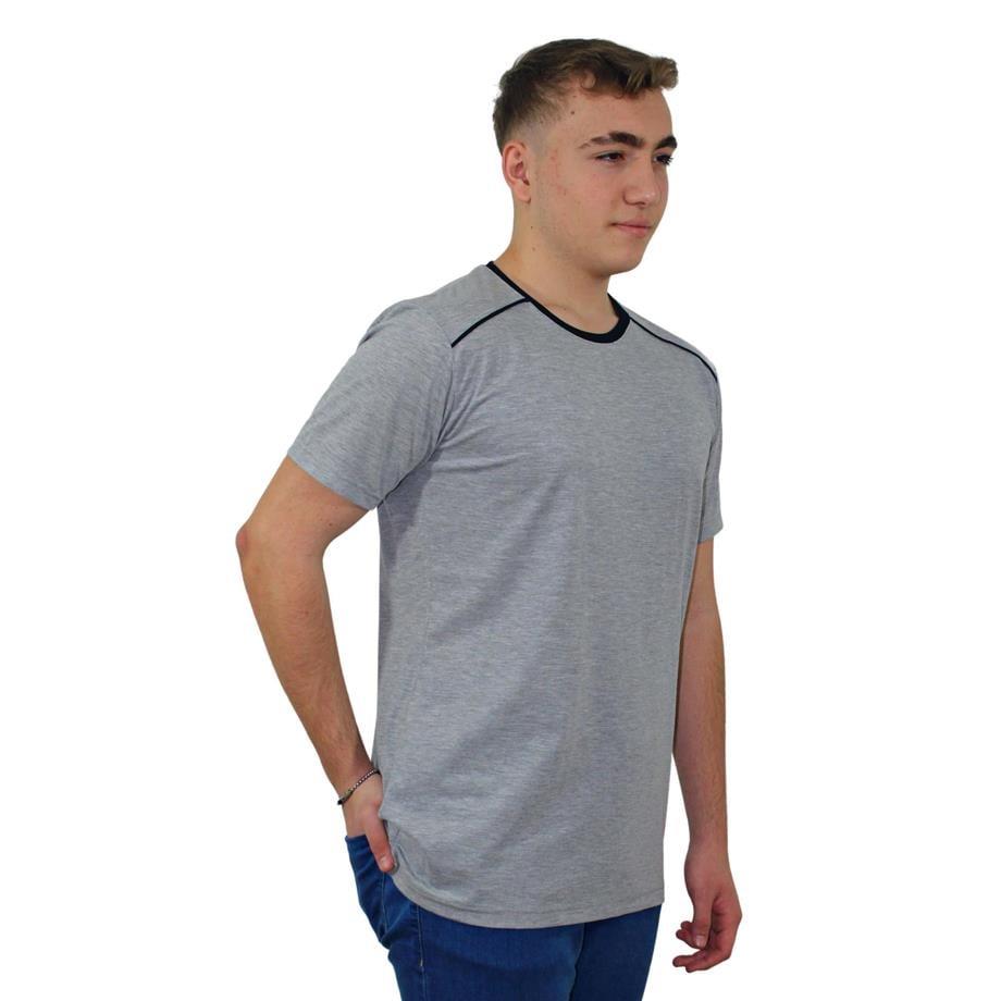 Persmont BT04Y Gri Biyeli Penye Sıfır Yaka Tişört