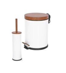 Efor Metal Vintage Ahşap Desen Kapaklı İkili Beyaz Banyo Seti