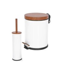 Efor Metal Vintage Ahşap Desen Kapaklı İkili Beyaz Banyo Seti