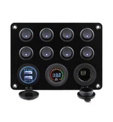 Bfy 8'Li Otomatik Sigorta ve Işıklı Switch Panel Şarj+Usb+Voltmetre