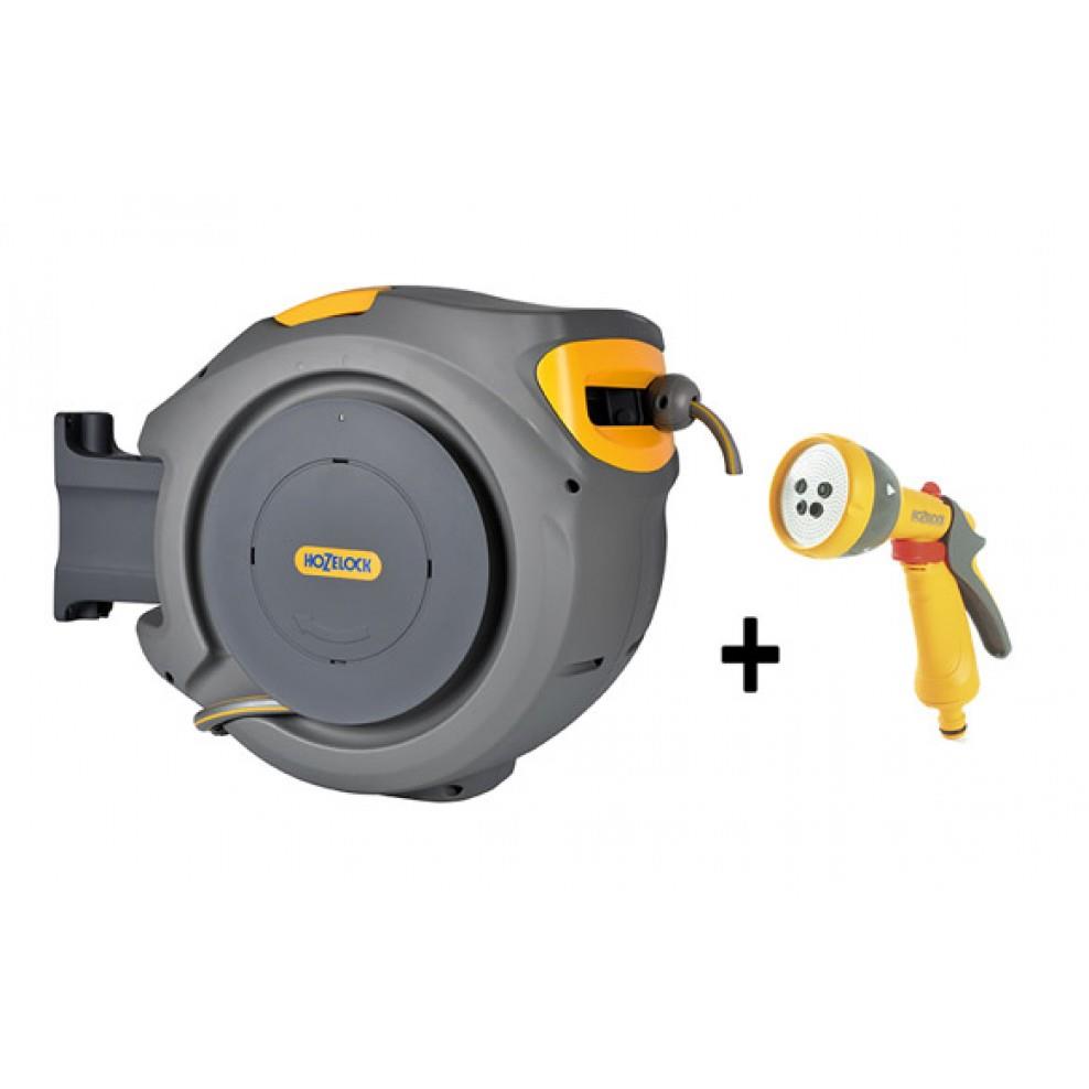 Hozelock 2401-3460H Duvara Monte 20 m Hortumlu Otomatik Geri Sarmalı Hortum Toplama Makara Seti + 2669 Tabanca Hediyeli